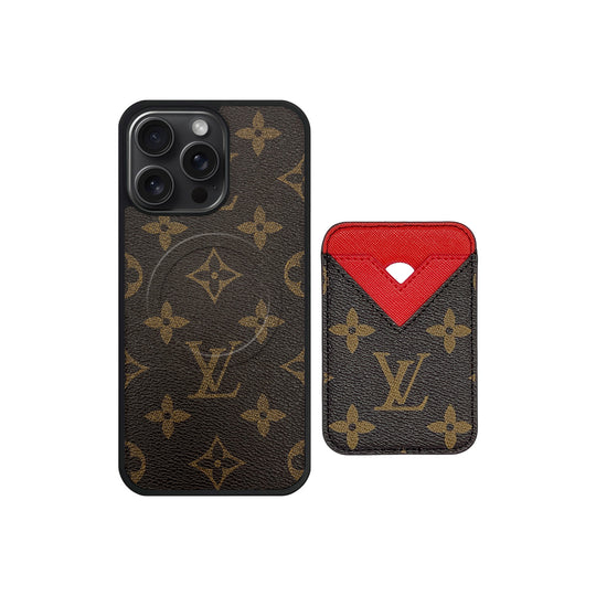 Luxury LV Monogram Leather Phone Case with Detachable Card Holder for iPhone 12-18 Pro & Pro Max