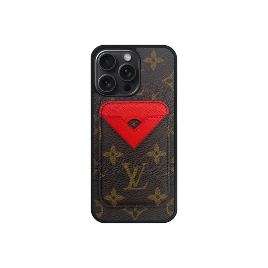 Luxury LV Monogram Leather Phone Case with Detachable Card Holder for iPhone 12-18 Pro & Pro Max