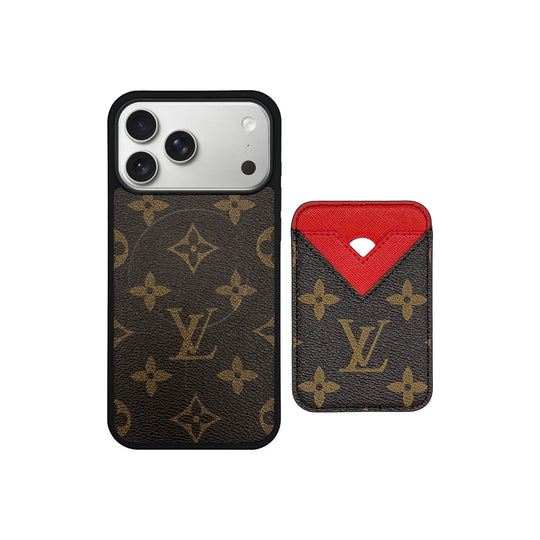 Luxury LV Monogram Leather Phone Case with Detachable Card Holder for iPhone 12-18 Pro & Pro Max
