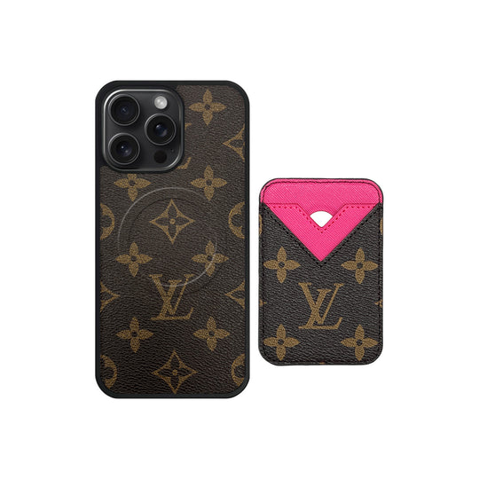 Luxury LV Monogram Leather Phone Case with Detachable Card Holder for iPhone 12-18 Pro & Pro Max