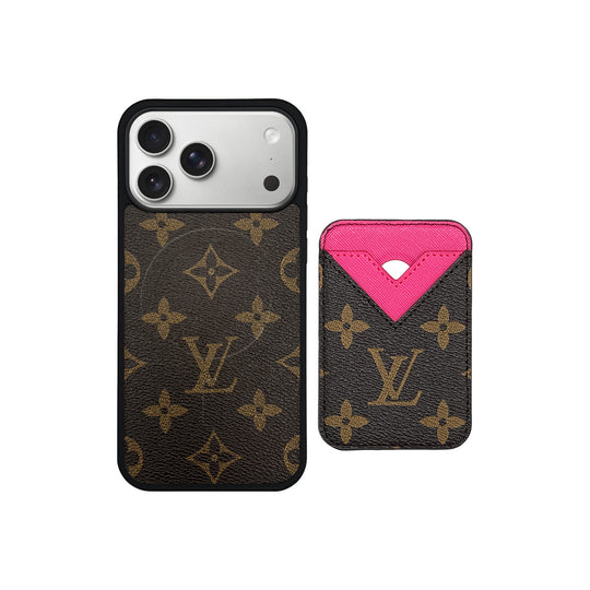 Luxury LV Monogram Leather Phone Case with Detachable Card Holder for iPhone 12-18 Pro & Pro Max