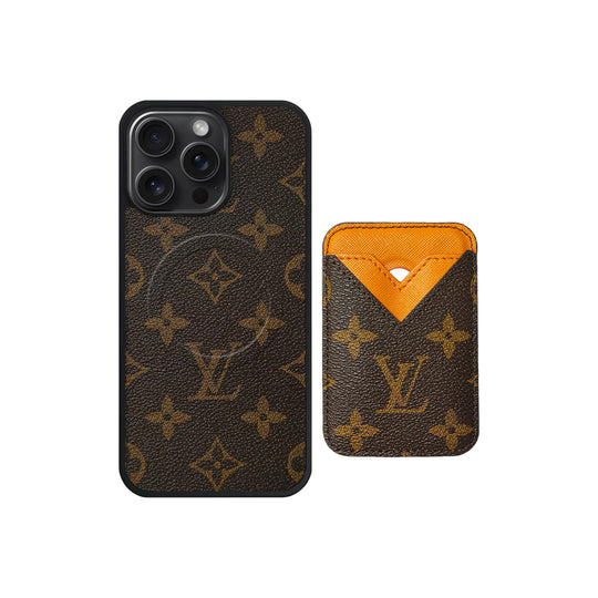 Luxury LV Monogram Leather Phone Case with Detachable Card Holder for iPhone 12-18 Pro & Pro Max