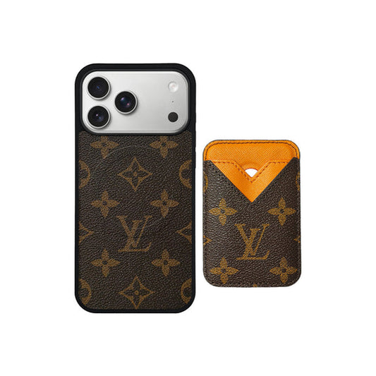 Luxury LV Monogram Leather Phone Case with Detachable Card Holder for iPhone 12-18 Pro & Pro Max