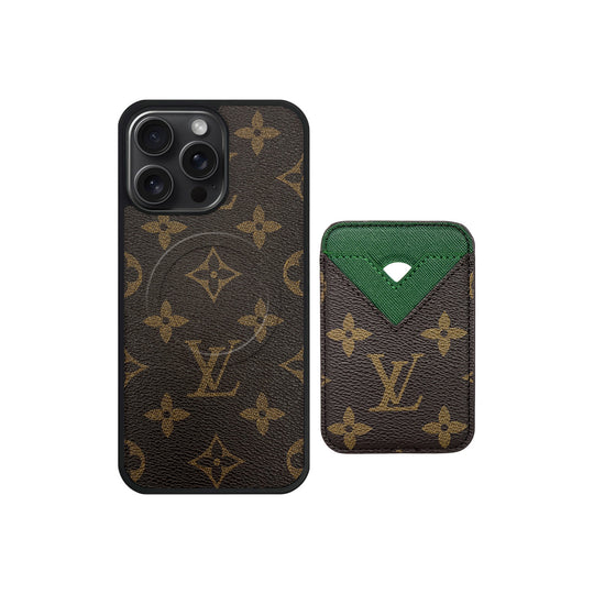 Luxury LV Monogram Leather Phone Case with Detachable Card Holder for iPhone 12-18 Pro & Pro Max
