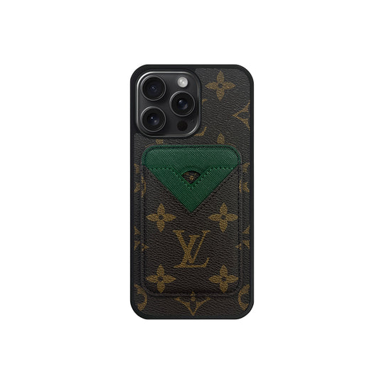 Luxury LV Monogram Leather Phone Case with Detachable Card Holder for iPhone 12-18 Pro & Pro Max