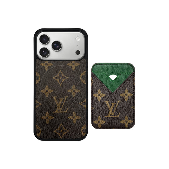 Luxury LV Monogram Leather Phone Case with Detachable Card Holder for iPhone 12-18 Pro & Pro Max