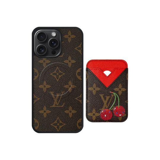 Set Magsafe Cardholder Orange LV Monogram with Case For iPhone 12-18 Pro & Pro Max