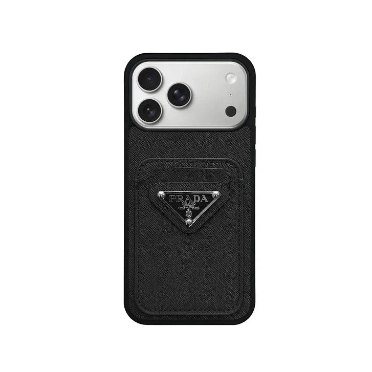 Luxury Saffiano Leather Case with Card Pocket for iPhone 12-18 Pro & Pro Max