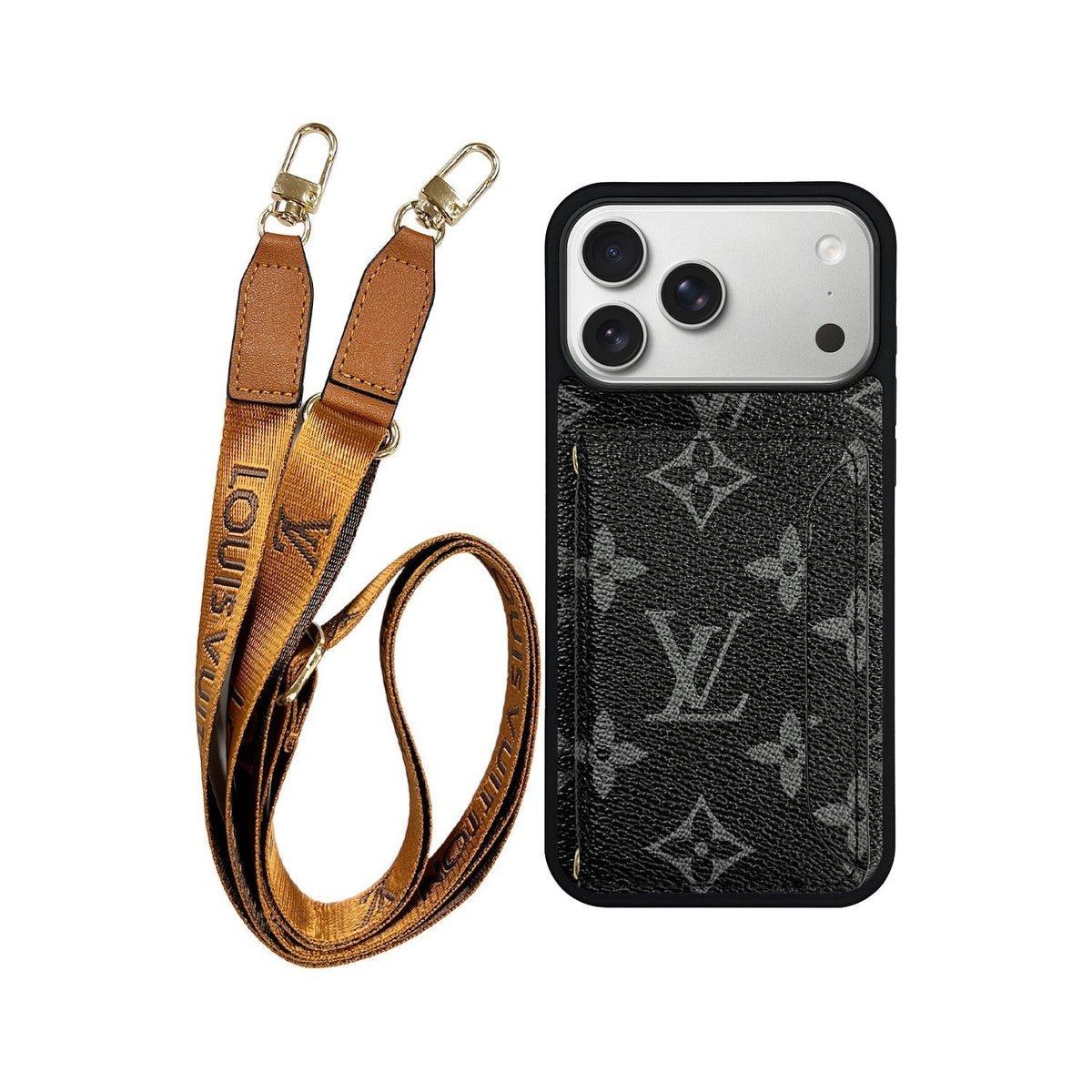 Louis Vuitton Monogram Cardholder Fully Covered Lanyard for iPhone 12-18 Pro & Pro Max