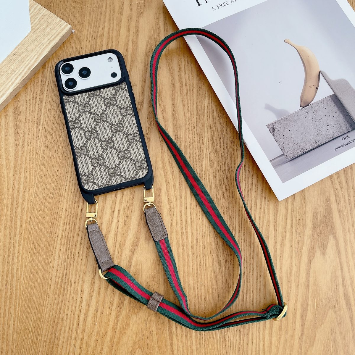 Luxury Monogram Phone Case with Detachable Strap for iPhone 12-18 Pro & Pro Max