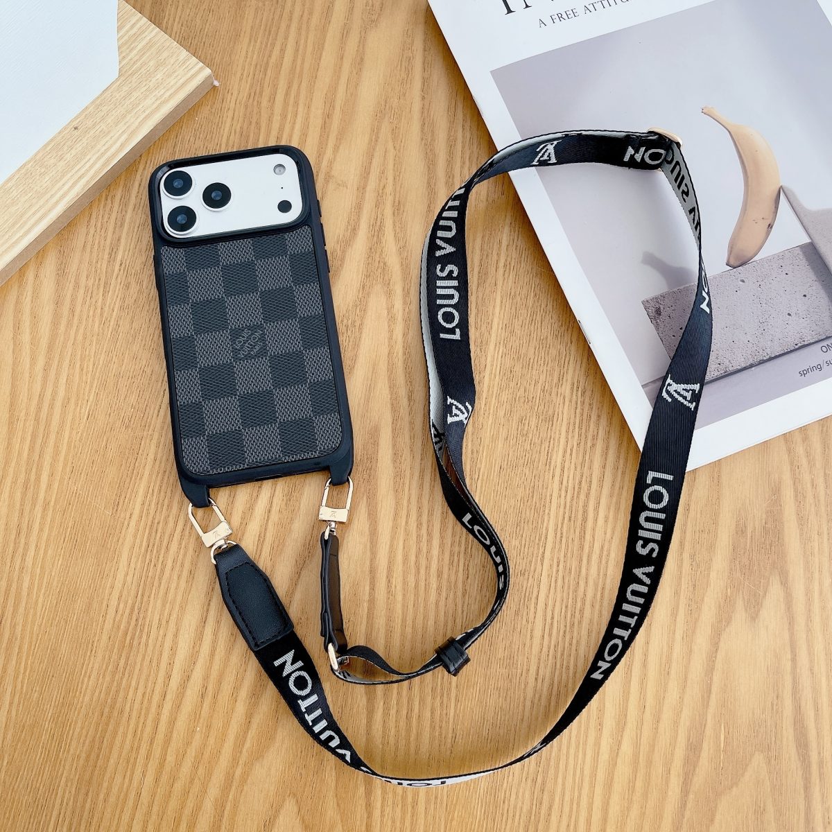 Luxury Monogram Phone Case with Detachable Strap for iPhone 12-18 Pro & Pro Max