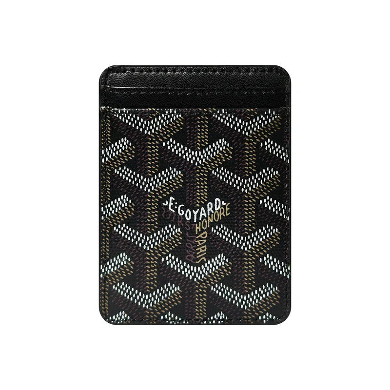 Premium Classic Black magnetic MagSafe card holder with a luxurious geometric pattern