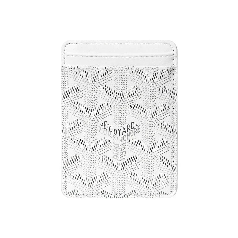 Premium Pure White magnetic MagSafe card holder with a luxurious geometric pattern