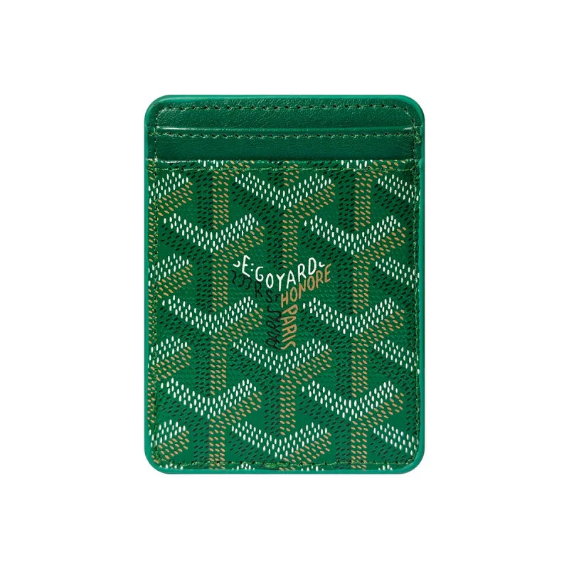 Premium Emerald Green magnetic MagSafe card holder with a luxurious geometric pattern