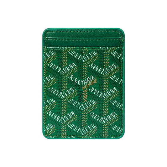 Premium Emerald Green magnetic MagSafe card holder with a luxurious geometric pattern