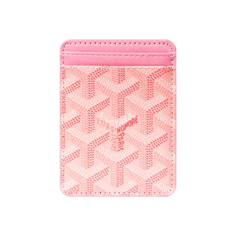 Premium Rose Pink magnetic MagSafe card holder with a luxurious geometric pattern