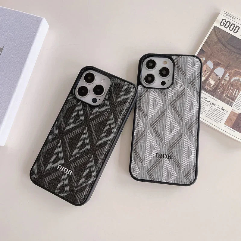 Luxury Woven Monogram & Geometric Slim Case for iPhone 12-18 Pro & Pro Max