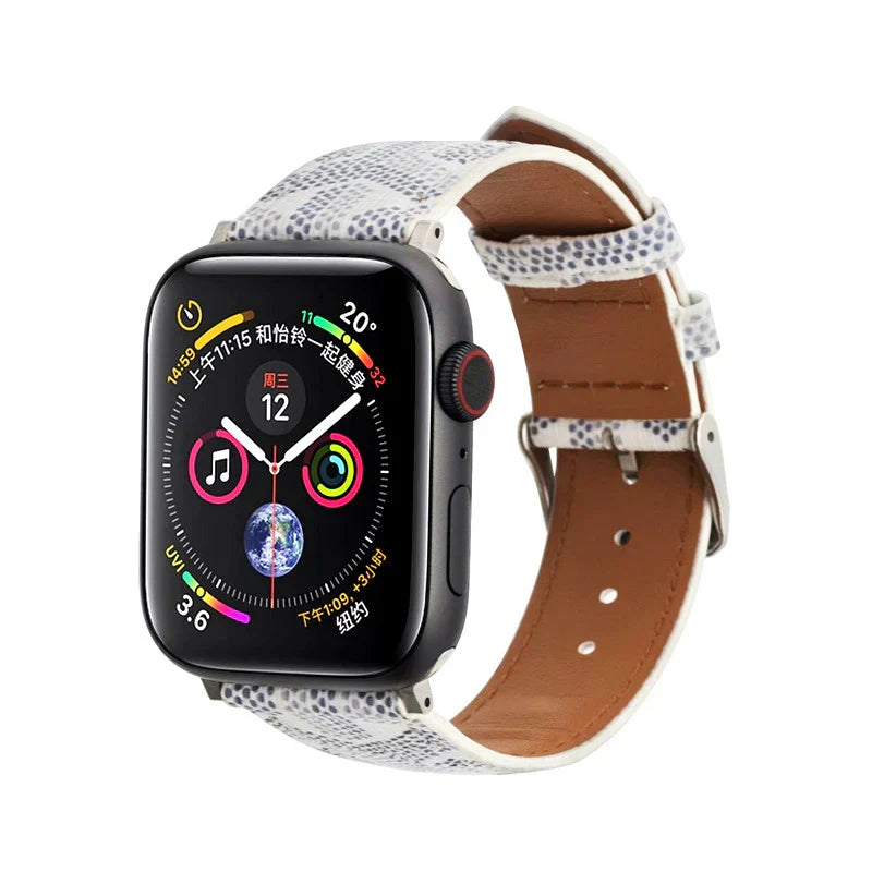 Chic White GYD Monogram Apple Watch Strap