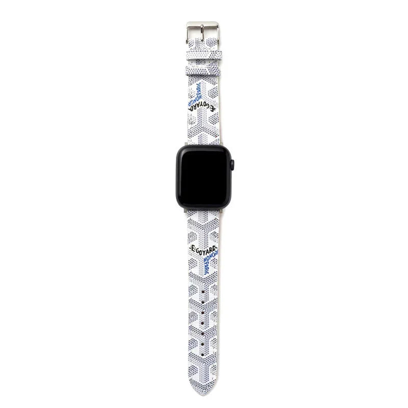 Chic White GYD Monogram Apple Watch Strap