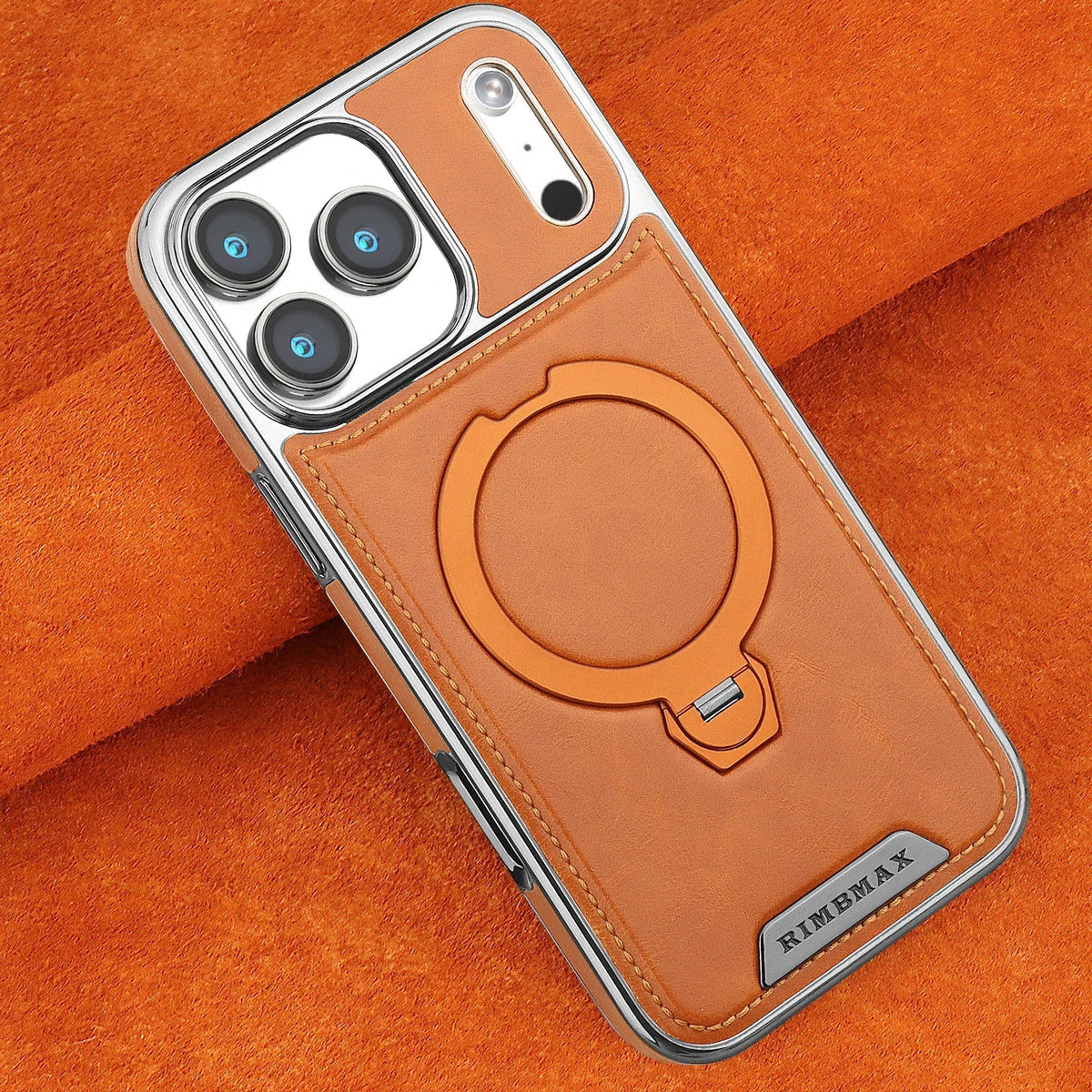 Magnetic Bracket Attraction Cowhide Leather Plating Case For iPhone