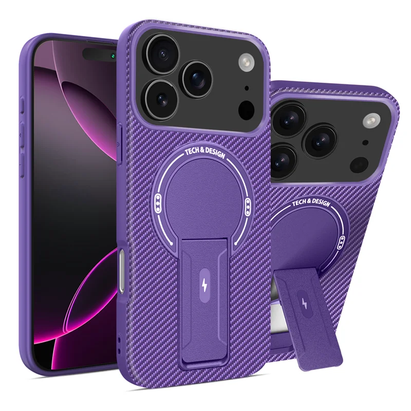Magnetic Carbon Fiber Bracket Phone Case For iPhone 12-18 Series