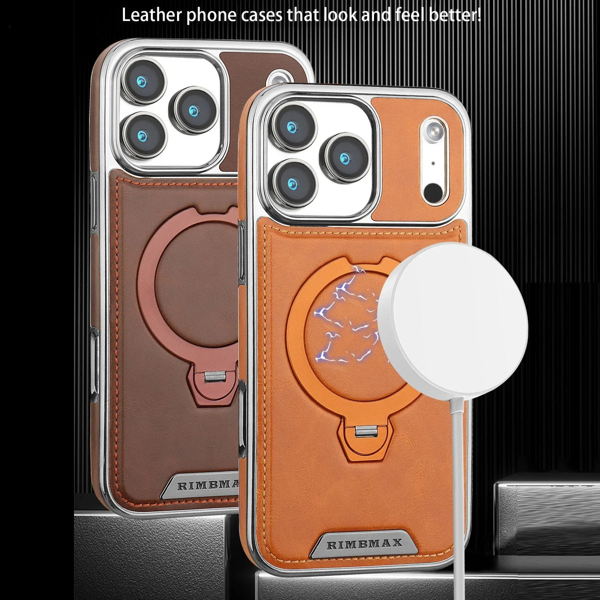 Magnetic Bracket Attraction Cowhide Leather Plating Case For iPhone