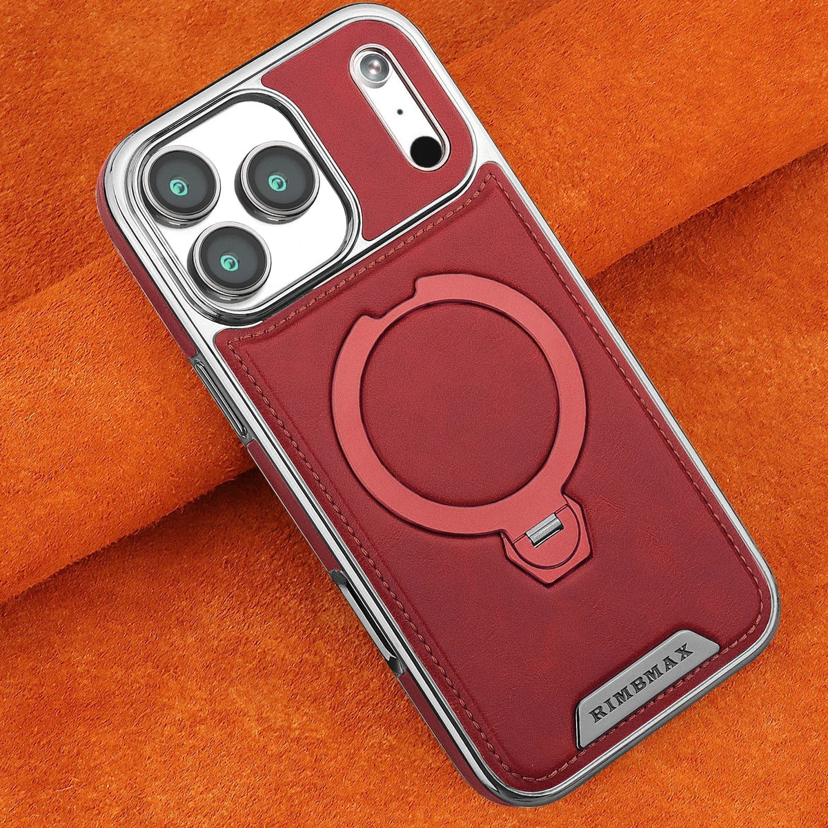 Magnetic Bracket Attraction Cowhide Leather Plating Case For iPhone