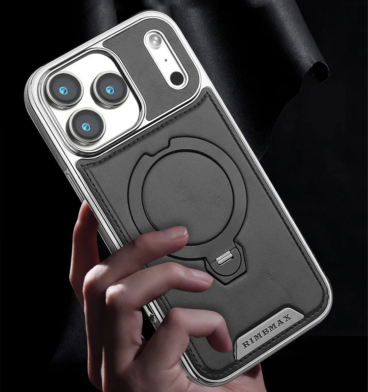 Magnetic Bracket Attraction Cowhide Leather Plating Case For iPhone