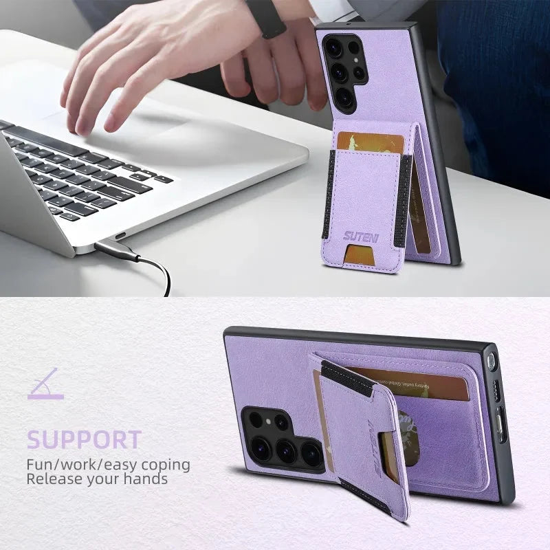 Leather Wallet with Card Holder Kickstand Cover For Samsung S24-S23 Series CaseSpot