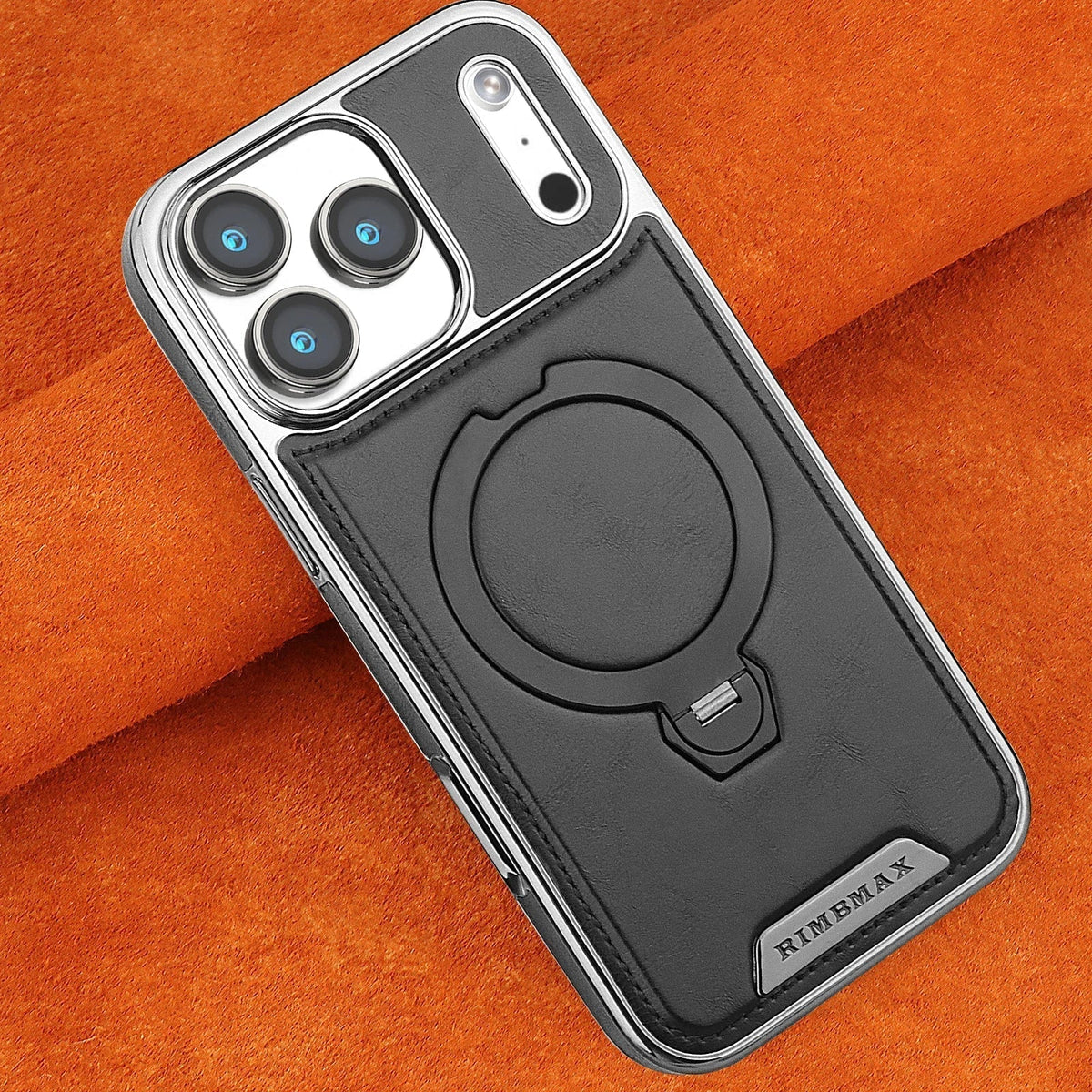 Magnetic Bracket Attraction Cowhide Leather Plating Case For iPhone