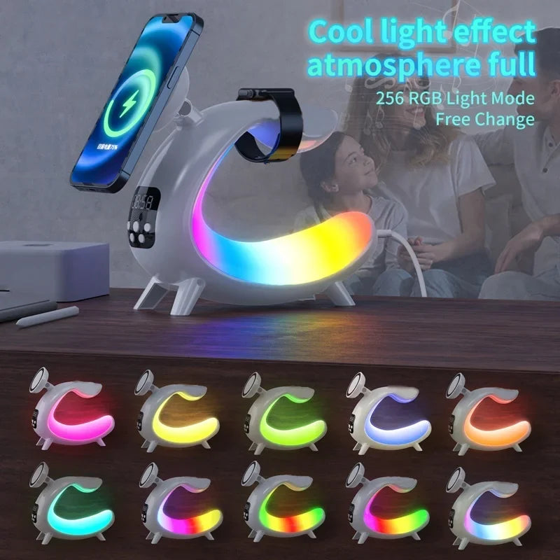 6-in-1 Magnetic Wireless Charger Stand with RGB Light & Alarm Clock