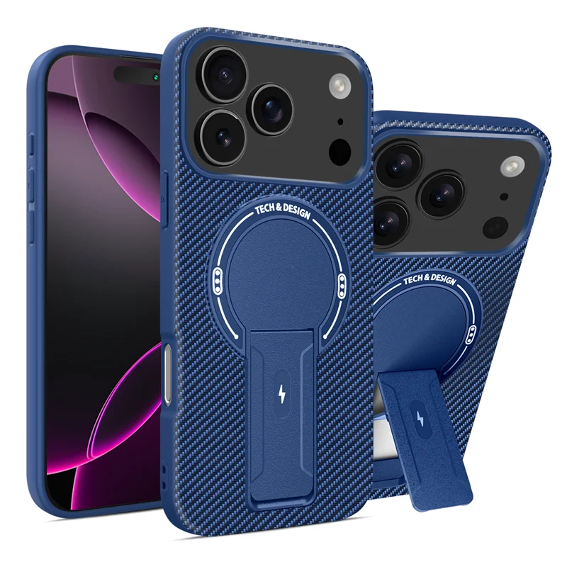 Magnetic Carbon Fiber Bracket Phone Case For iPhone 12-18 Series