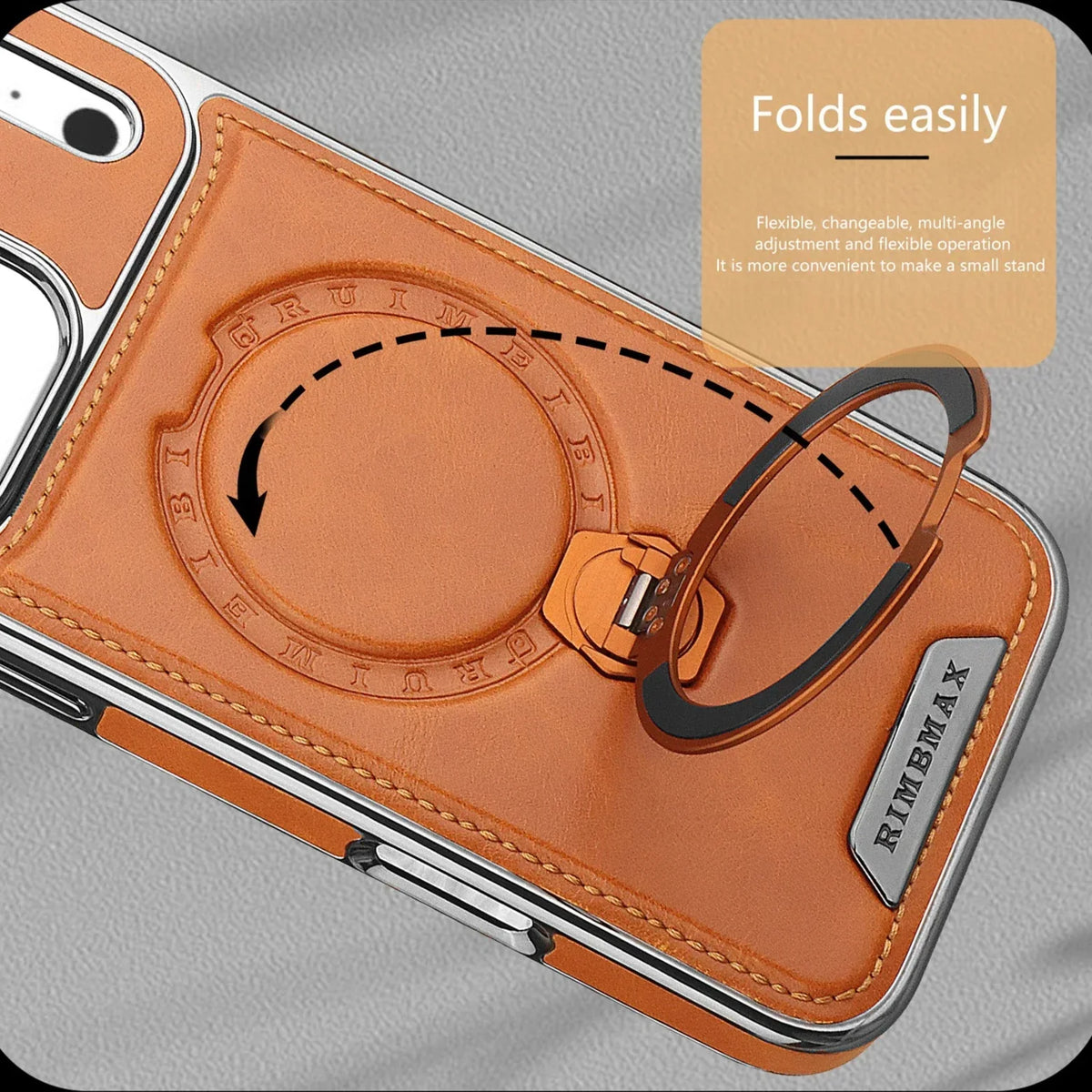 Magnetic Bracket Attraction Cowhide Leather Plating Case For iPhone