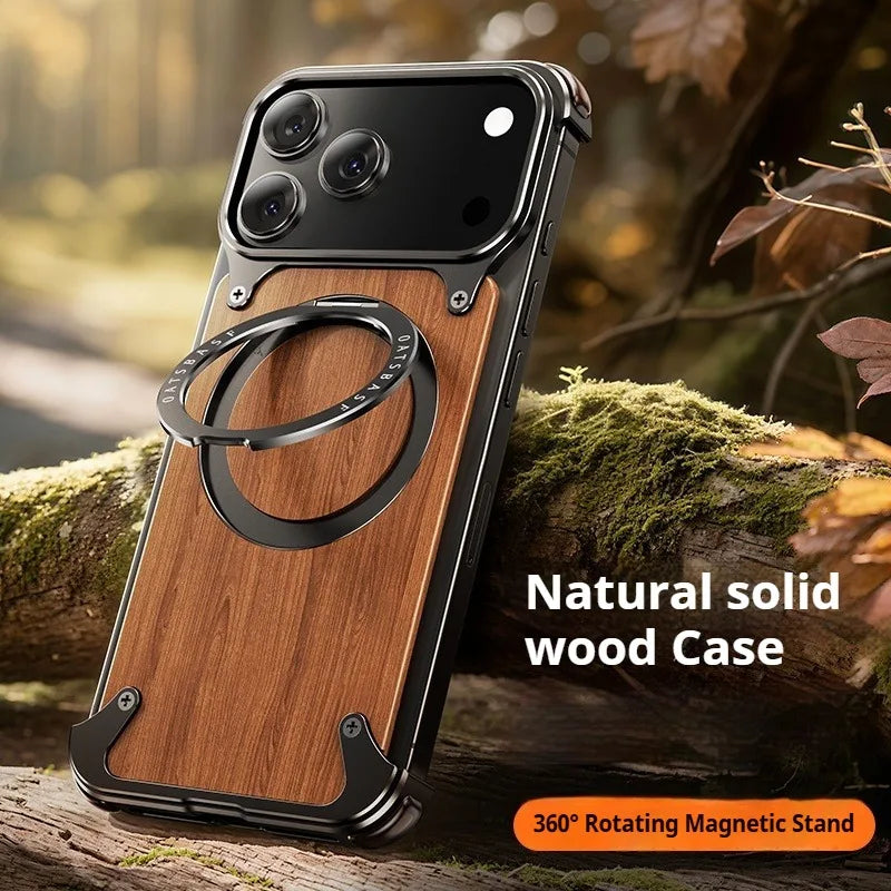Natural Wooden Frameless Case With Magsafe 360°Rotation Magnetic