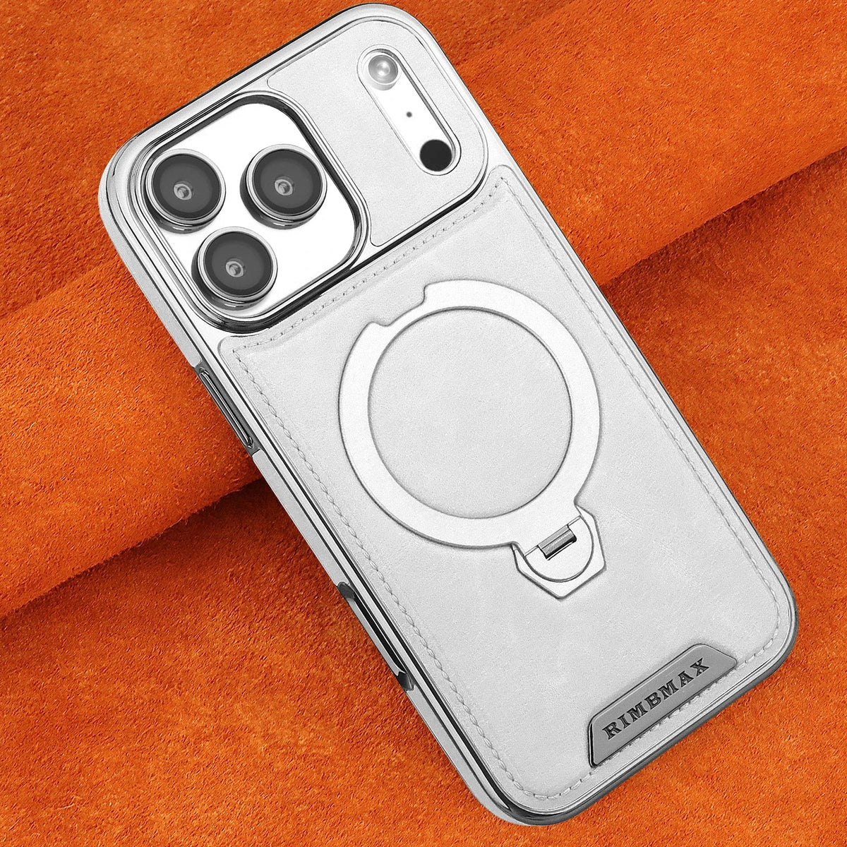 Magnetic Bracket Attraction Cowhide Leather Plating Case For iPhone