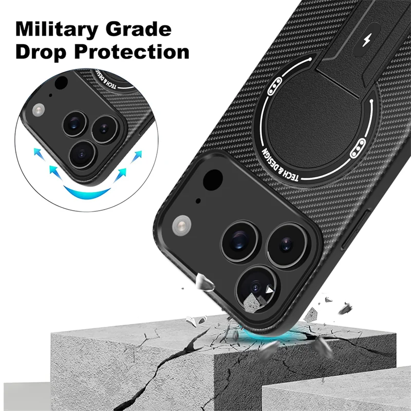 Magnetic Carbon Fiber Bracket Phone Case For iPhone 12-18 Series