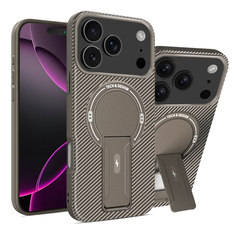 Magnetic Carbon Fiber Bracket Phone Case For iPhone 12-18 Series
