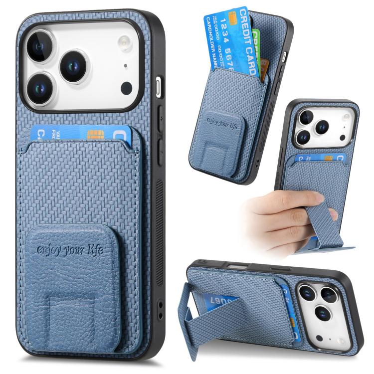 Carbon Fiber Card Bag Fold Stand Phone Case For iPhone 13-18 Pro & Pro Max