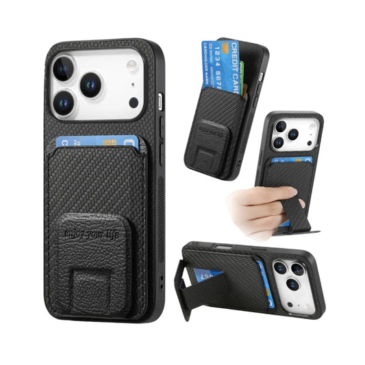Carbon Fiber Card Bag Fold Stand Phone Case For iPhone 13-18 Pro & Pro Max