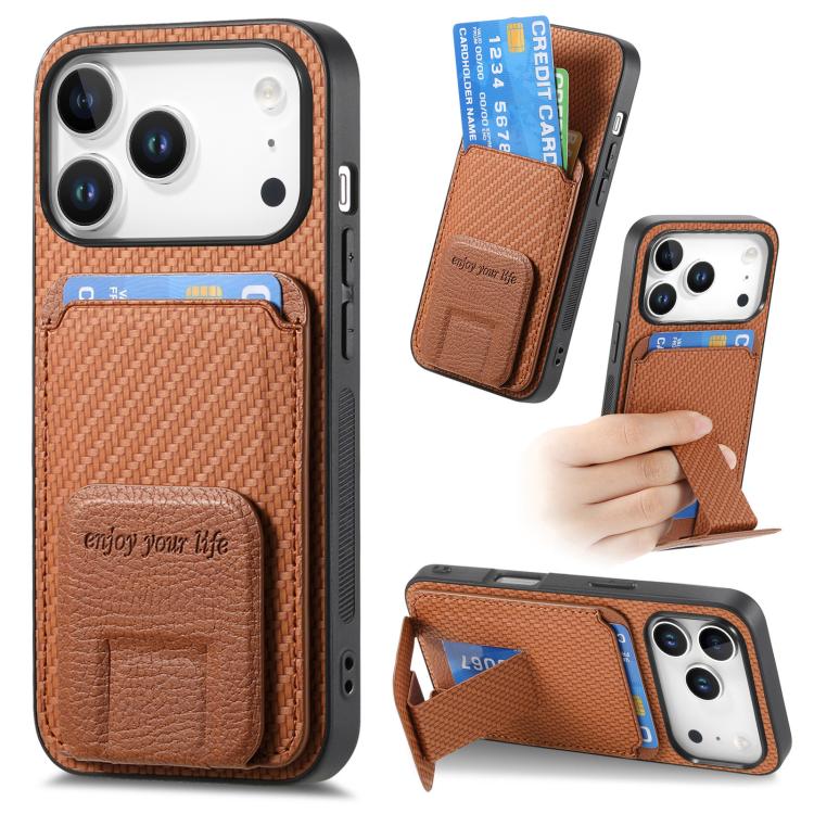 Carbon Fiber Card Bag Fold Stand Phone Case For iPhone 13-18 Pro & Pro Max