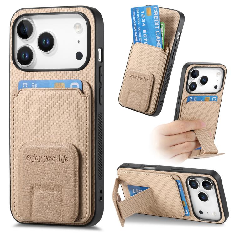 Carbon Fiber Card Bag Fold Stand Phone Case For iPhone 13-18 Pro & Pro Max