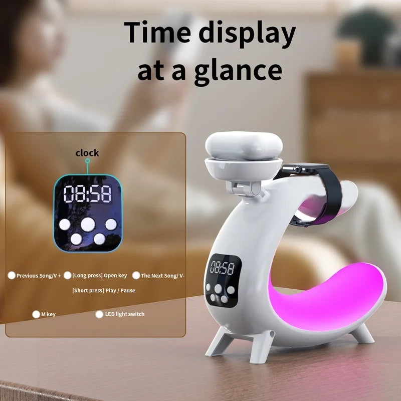 6-in-1 Magnetic Wireless Charger Stand with RGB Light & Alarm Clock