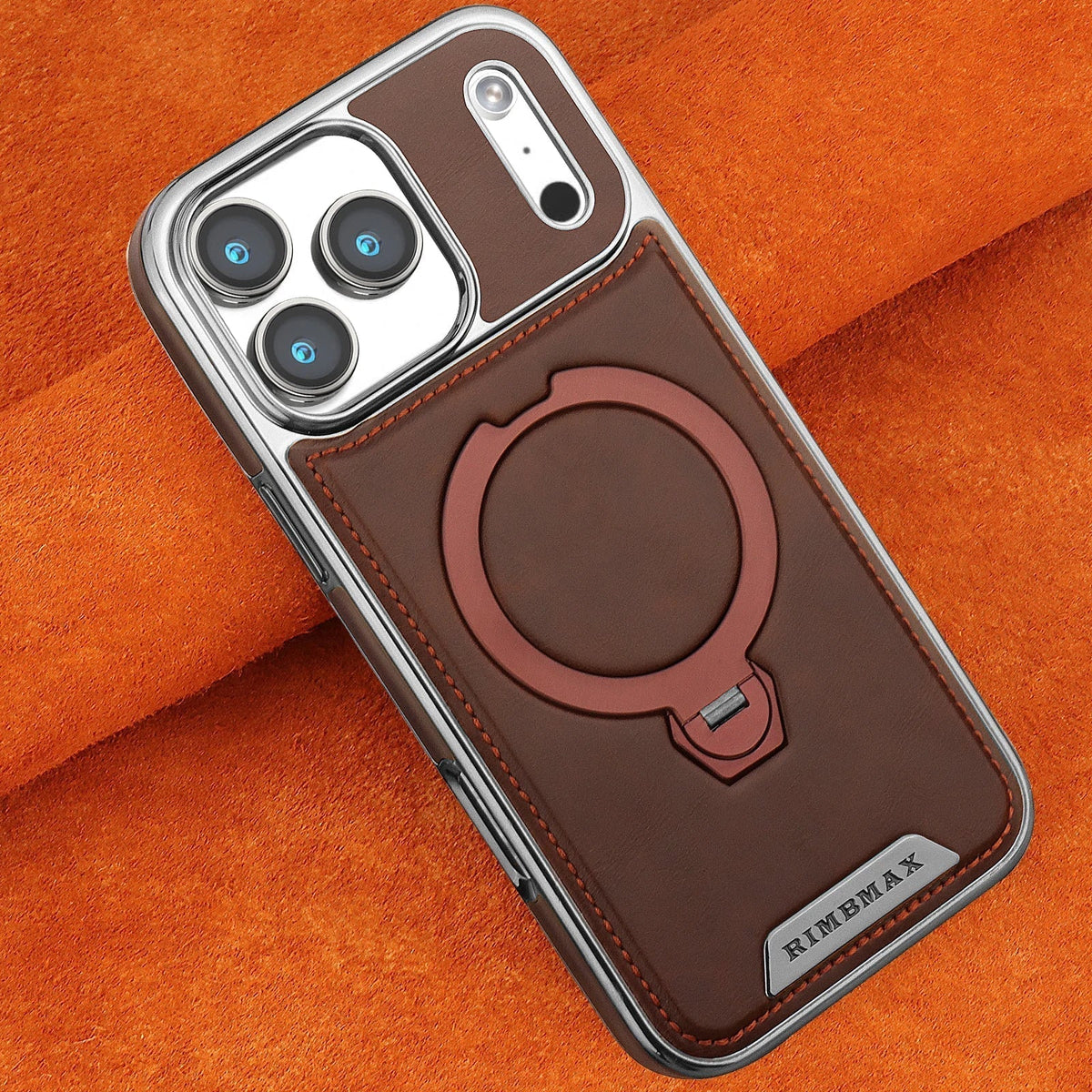Magnetic Bracket Attraction Cowhide Leather Plating Case For iPhone