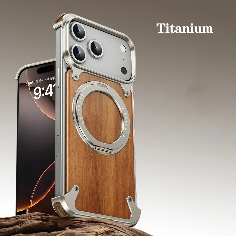 Natural Wooden Frameless Case With Magsafe 360°Rotation Magnetic