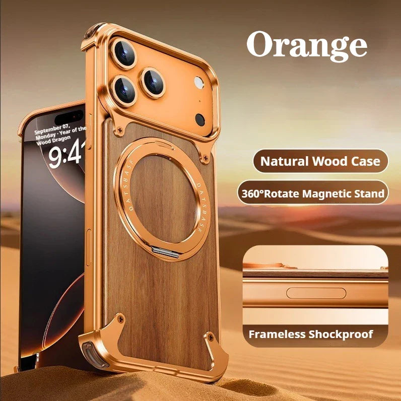 Natural Wooden Frameless Case With Magsafe 360°Rotation Magnetic