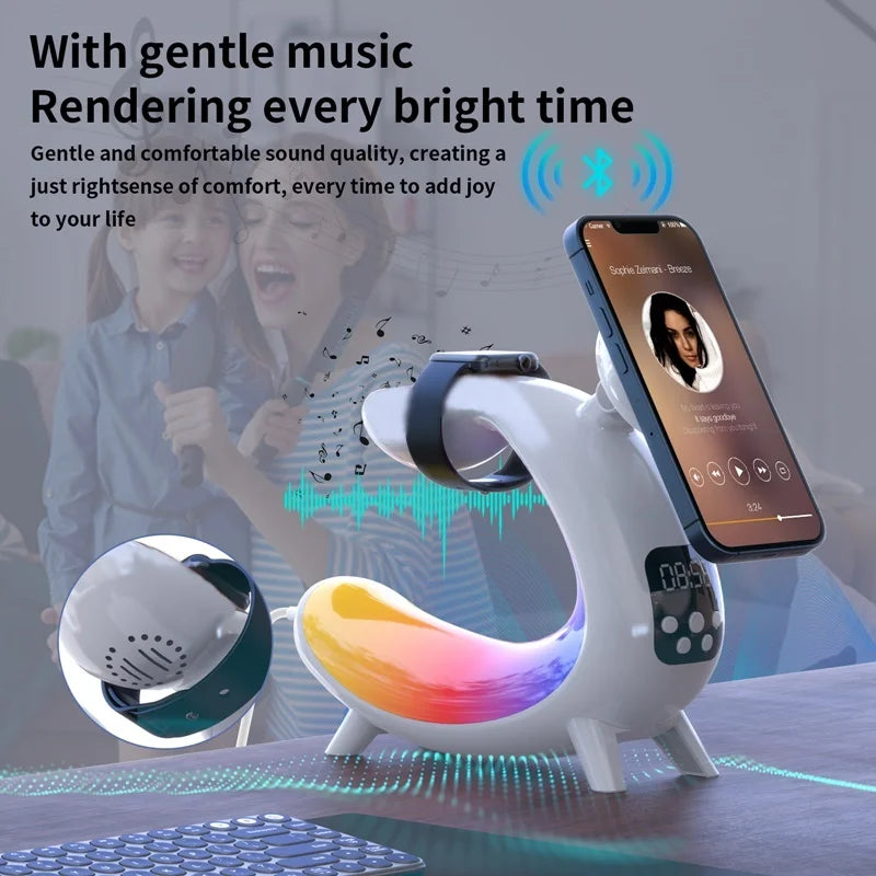 6-in-1 Magnetic Wireless Charger Stand with RGB Light & Alarm Clock