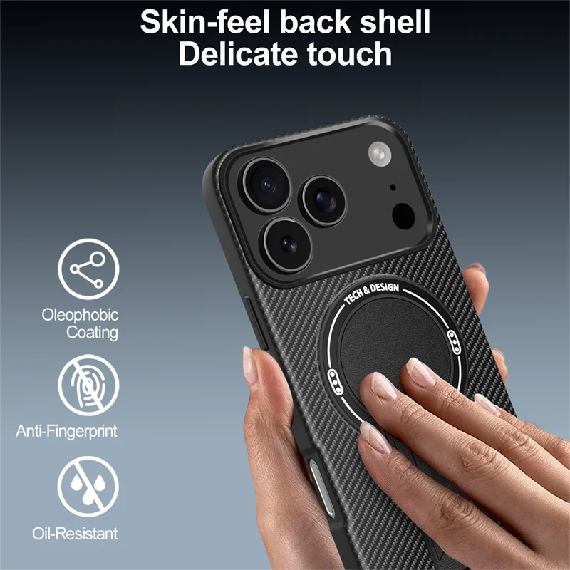 Magnetic Carbon Fiber Bracket Phone Case For iPhone 12-18 Series