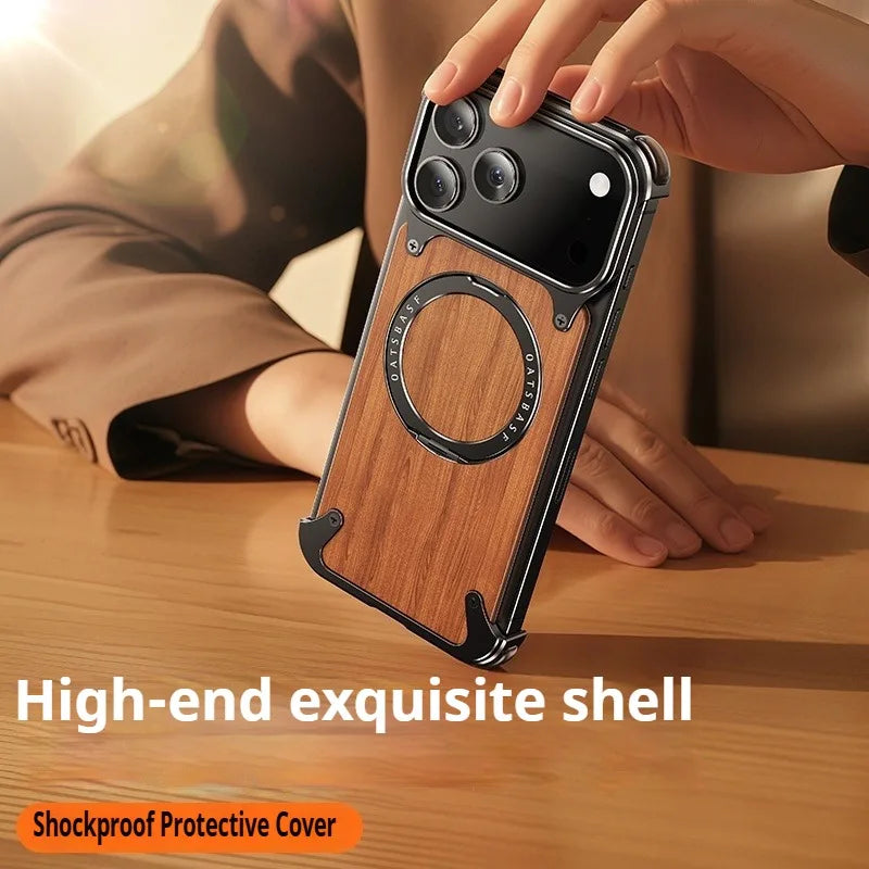 Natural Wooden Frameless Case With Magsafe 360°Rotation Magnetic