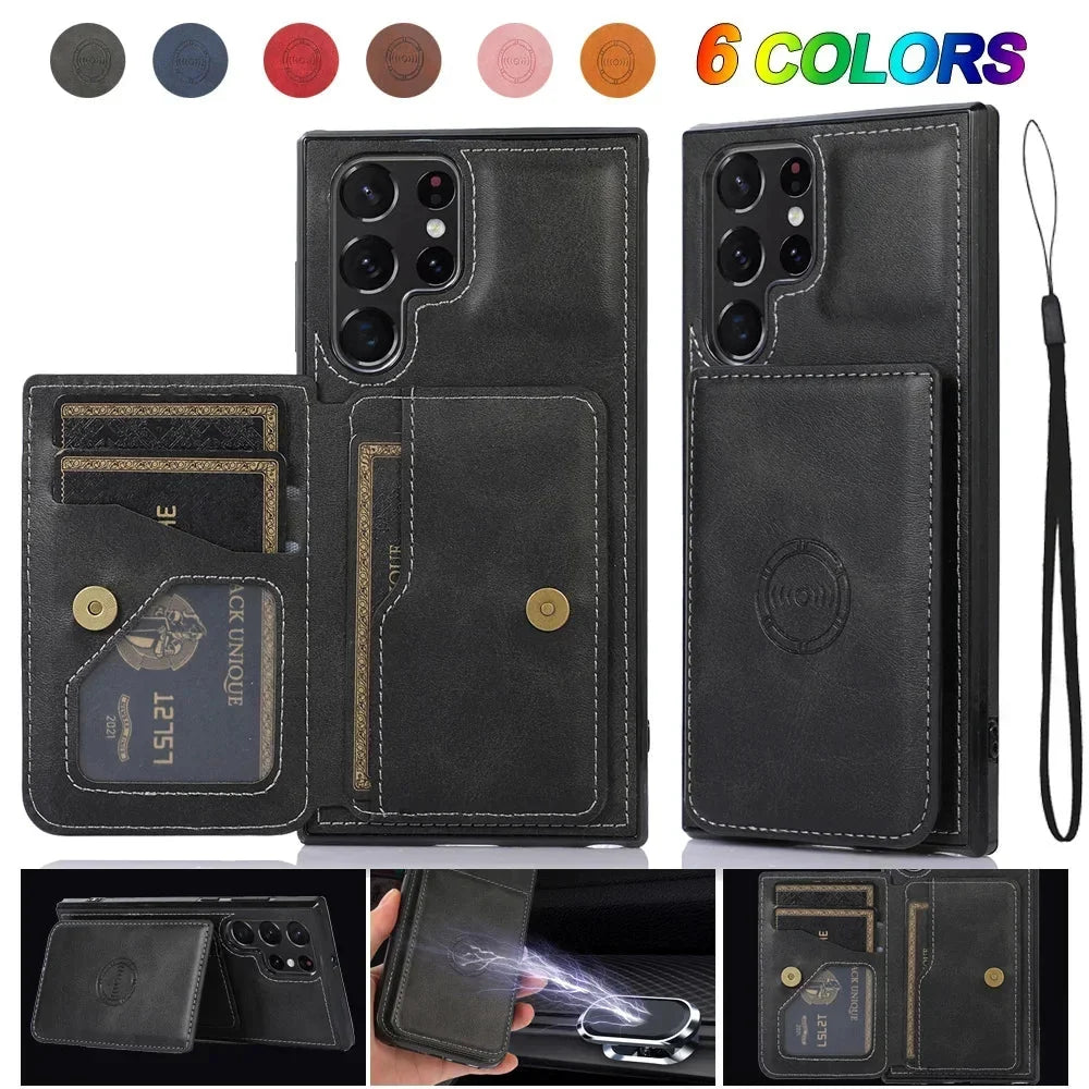 Magnetic Flip Wallet Credit Card Holder Leather Case For Samsung S24-S23 Series CaseSpot