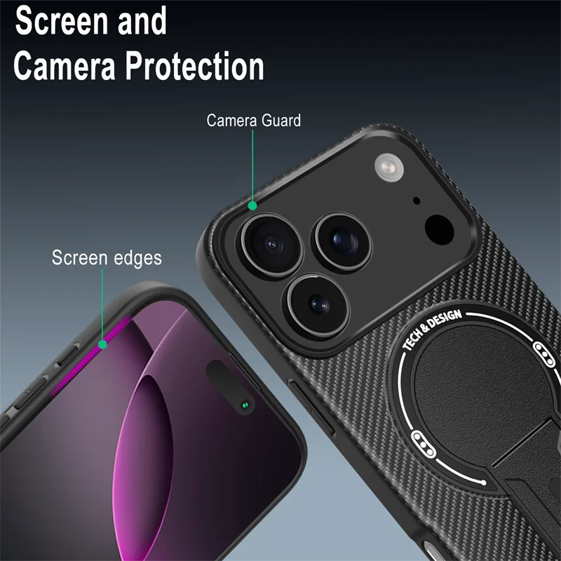 Magnetic Carbon Fiber Bracket Phone Case For iPhone 12-18 Series